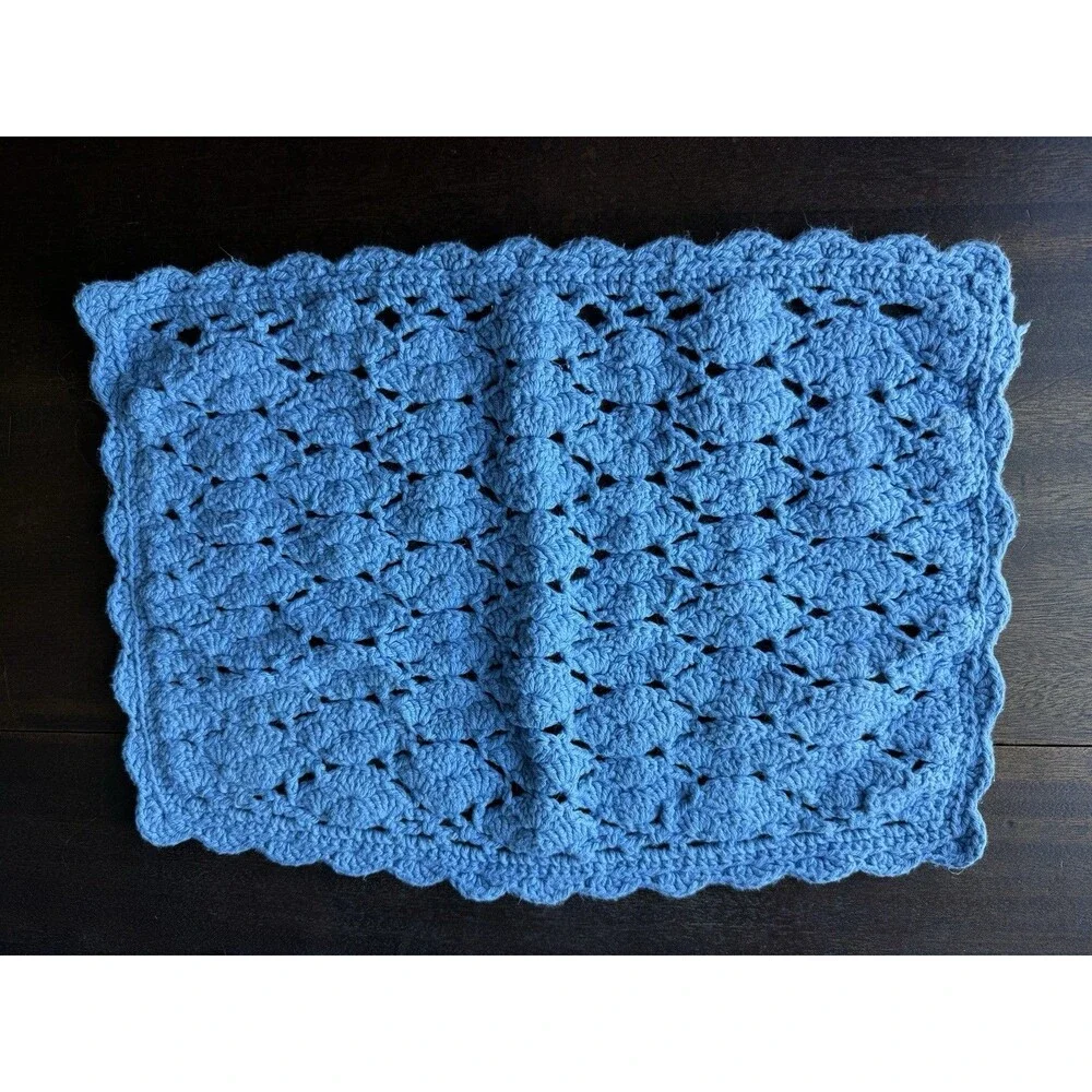 Set Of 8 Handmade Blue Crochet Placemats 17.5” X 11.5”